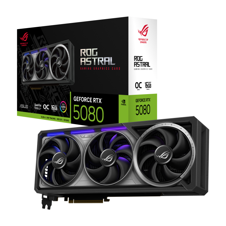 一剑装机-华硕 ROG 夜神 RTX5080 GAMING O16G 显卡 华硕 ROG 夜神 RTX5080 GAMING O16G 显卡 核心频率：2790  风扇数量： 三风扇


