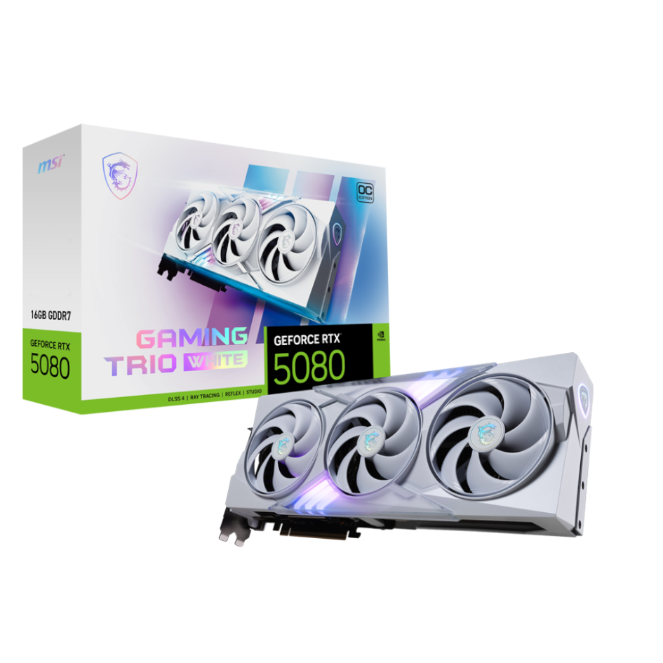 一剑装机-微星 白魔龙 RTX5080 16G GAMING TRIO OC 显卡 白微星 白魔龙 RTX5080 16G GAMING TRIO OC 显卡 白  核心频率：2715  风扇数量： 三风扇

