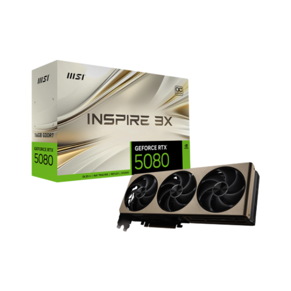 一剑装机-微星 硬派师 RTX5080 16G INSPIRE 3X OC 显卡微星 硬派师 RTX5080 16G INSPIRE 3X OC 显卡  核心频率：2655  风扇数量：三风扇

